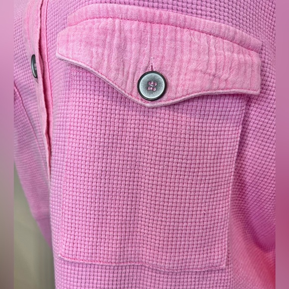 POL Oversized Button Down Waffle Knit Combo Top Pink Size Small - Picture 4 of 13